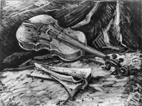 Натюрморт со скрипкой. Тон. б., гуашь. 43 х 55,5. 1973.